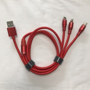 3 IN 1 Плетеный кабель Зарядка Круглый алюминиевый корпус USB 2.0 Micro-Lightning Тип C Micro USB Кабель для передачи данных