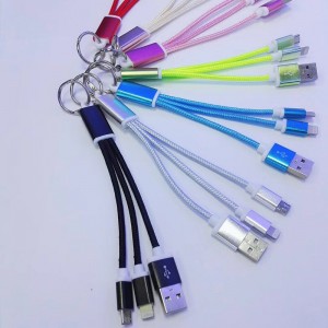 с кольцом 2 IN 1 Плетеный кабель Зарядка Круглый алюминиевый корпус USB 2.0 Кабель для передачи данных Micro-Lightning Micro